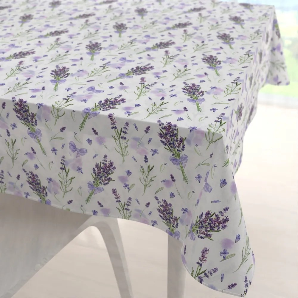 Biante Dekoračný štvorcový obrus PML-085 Vetvičky levandúľ na bielom 140x140 cm