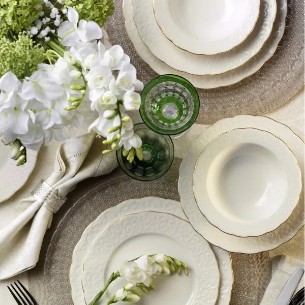 24-dielna jedálenská sada, biela/zlatá, porcelán