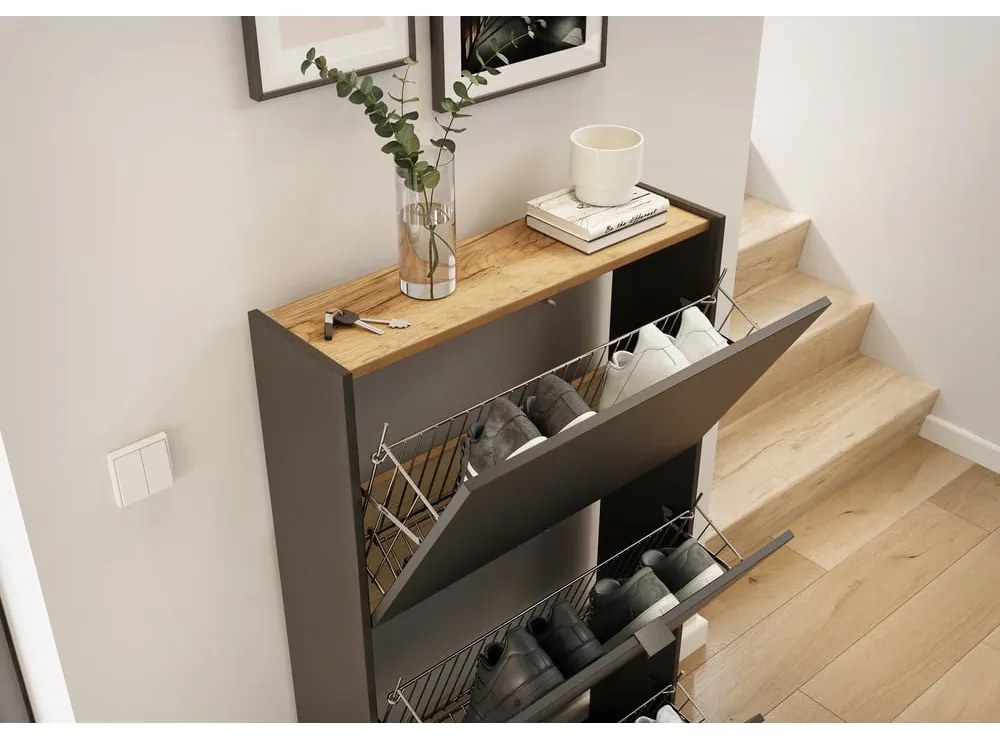 Antracitová výklopná skrinka na topánky 71x127x22 cm Ameca – Germania