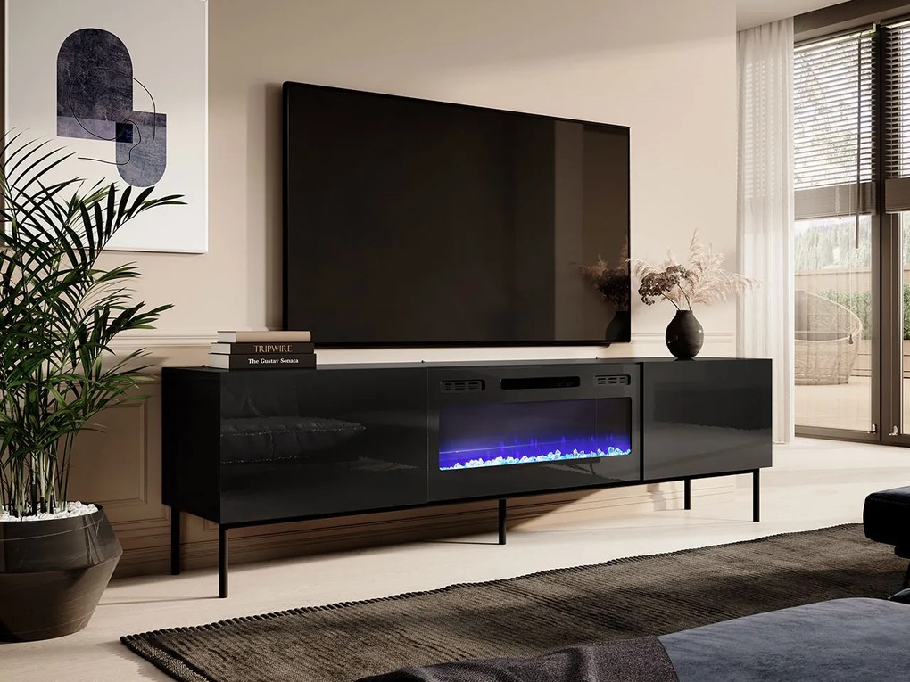 Moderný TV stolík Sindy, čierná / čierny kov
