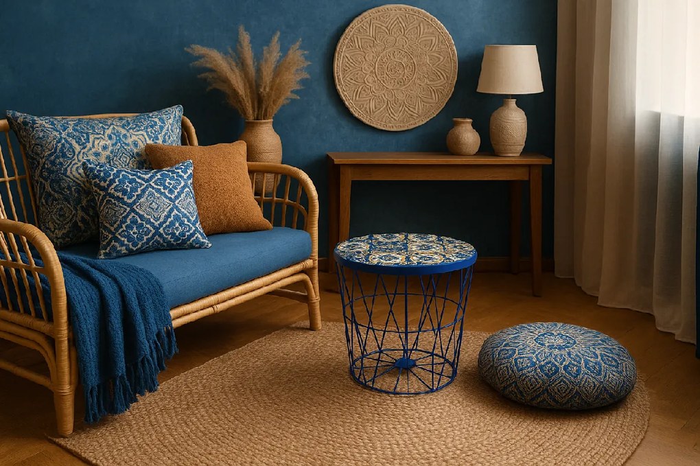 Odkladací stolík BOHO Ø 38 cm, modrý