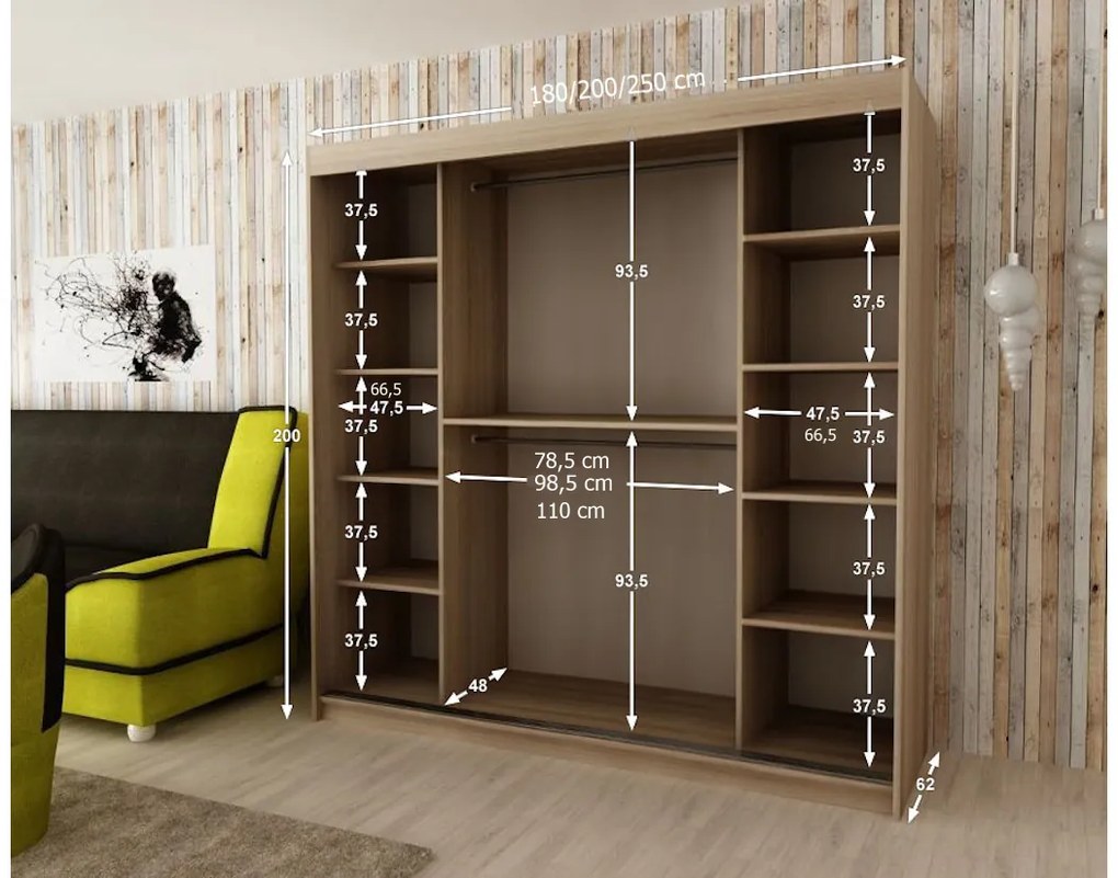 Posuvná skriňa TORINO 180, 180x200x62, čierna