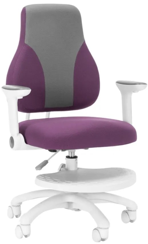 Detská rastúca stolička Neoseat KINDER WHITE — látka, šedá / fialová
