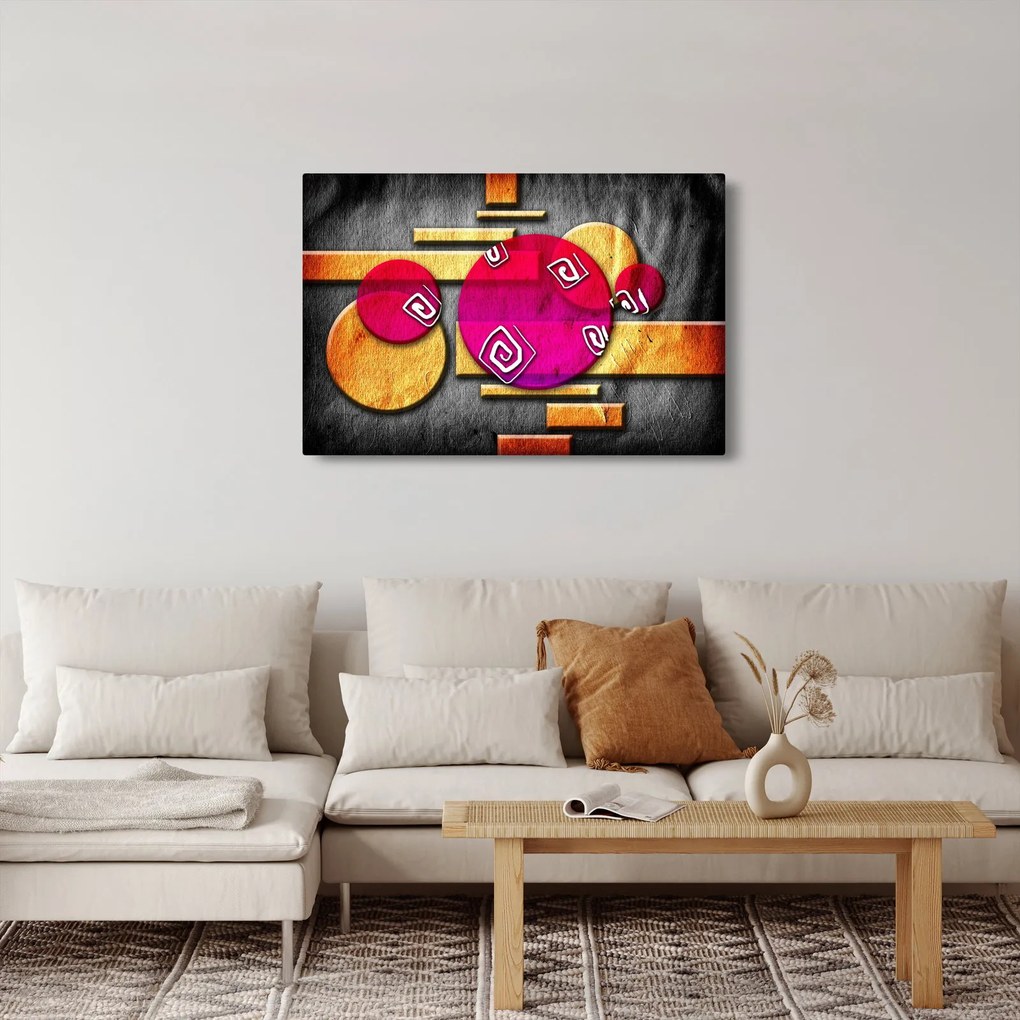 Abstraktný obraz s historickými symbolmi (90x60 cm)