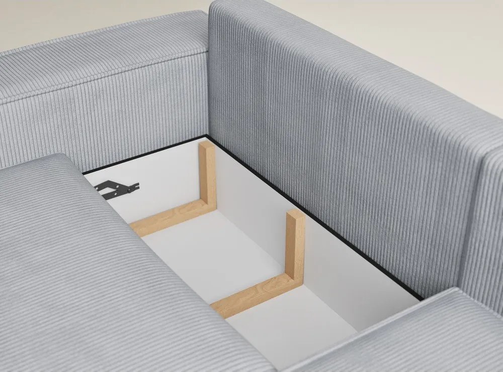 Sivá menčestrová rozkladacia/s úložným priestorom rohová pohovka (pravý roh/do L) Tonga – Maison de Rêve