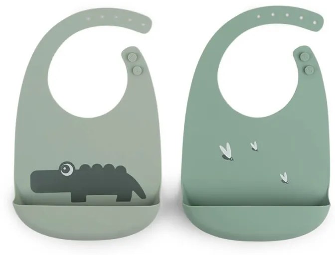 Done by Deer Set silikónových podbradníkov 2ks Croco zelená