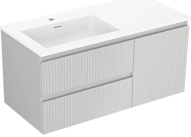 Mexen Rivel, kúpeľňová skrinka 100 cm s ľavým umývadlom Otis, 2S, 1D, drážkovaná, sivá matná/biela matná - 91A23-10047-3-BBFFF62-W18L01