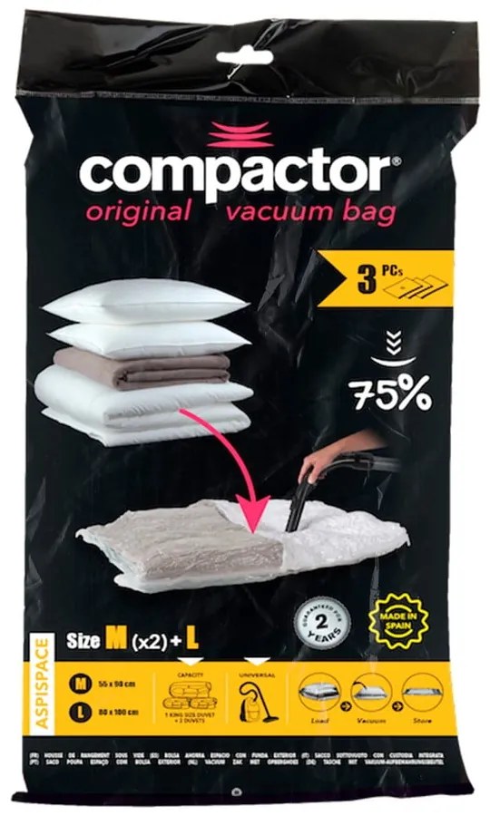 Súprava 3 vákuových obalov na oblečenie Compactor Aspispace
