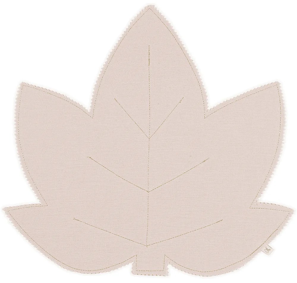 Ľanové prestieranie javorový list púdrová ružová so zlatom 37x37cm