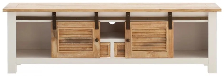 furniture-nabytek.cz - Masívny TV stolík Capera z borovice a MDF, lakovaný, biela/hnedá