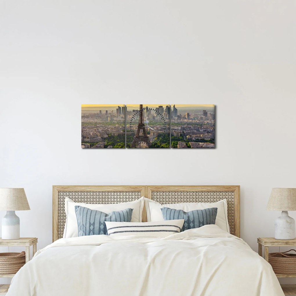 Obraz - Panoráma Paríža (s hodinami) (90x30 cm)