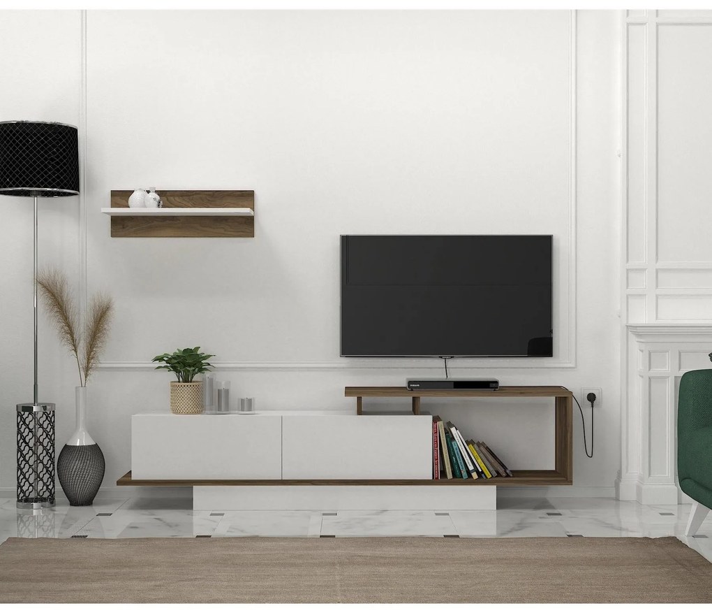 TV skrinka Asos - White, Walnut