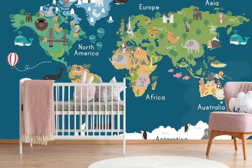 Samolepiaca tapeta mapa sveta pre deti - 450x300
