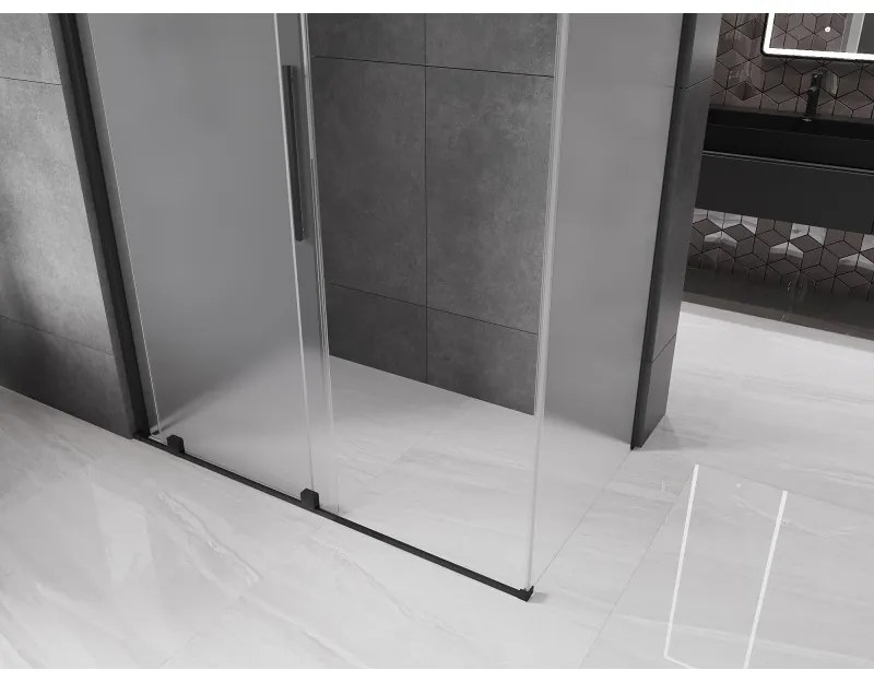 Mexen Velar, sprchový kút s posuvnými dverami 160 x 90 cm, 8mm sklo námraza, čierna matná, 871-160-090-31-70