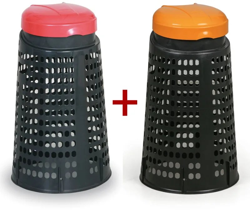 Odpadkový kôš plastový na vrecia 120 L - 1+1 ZADARMO čierny, červená + oranžová