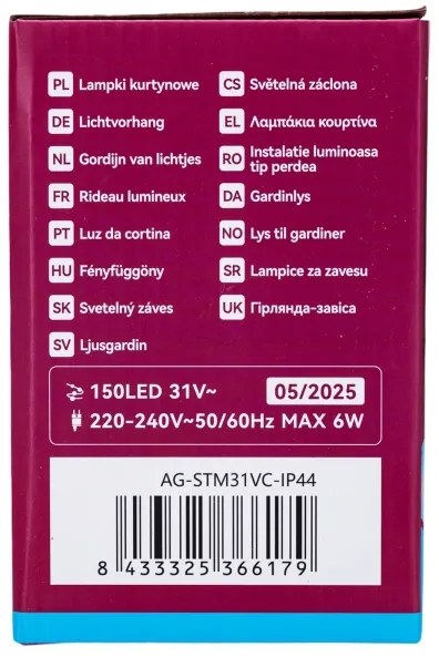 Aigostar - LED vonkajší vianočný reťazec 150xLED/6W/230V/8 funkcií 1,5x1m IP44 studená biela+DO