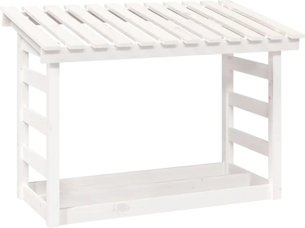 vidaXL Stojan na palivové drevo biely 108x64,5x78 cm masívna borovica