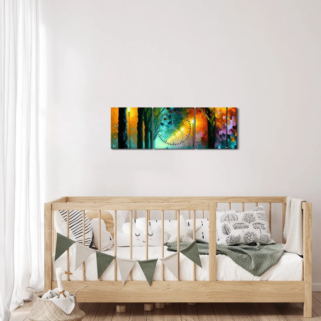 Obraz - Nočná prechádzka (s hodinami) (90x30 cm)