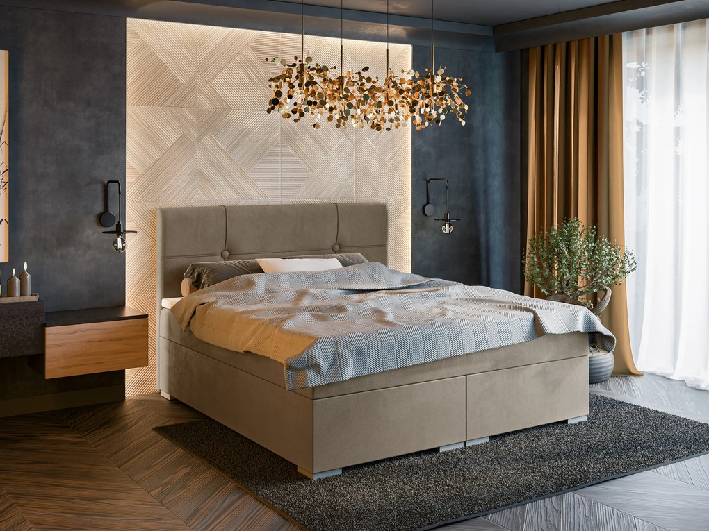 Manželská posteľ Boxspring 140 cm Gal (tmavobéžová) (s matracom a úl. priestorom). Akcia -21%. Vlastná spoľahlivá doprava až k Vám domov. 1043370