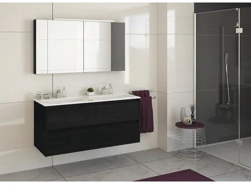 Kúpeľňová zostava Sanox Porto mramor zrkadlo 120 cm 2 zásuvky dub čierny s LED