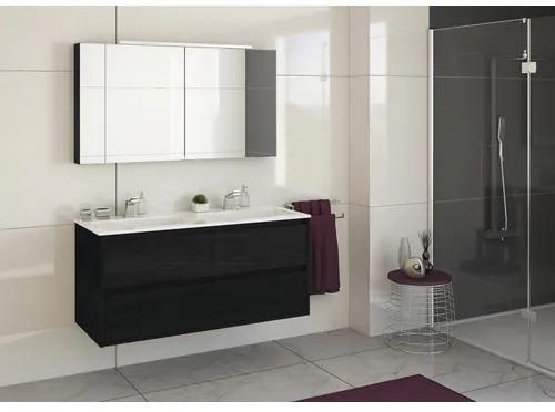 Kúpeľňová zostava Sanox Porto mramor zrkadlo 120 cm 4 zásuvky dub čierny s LED