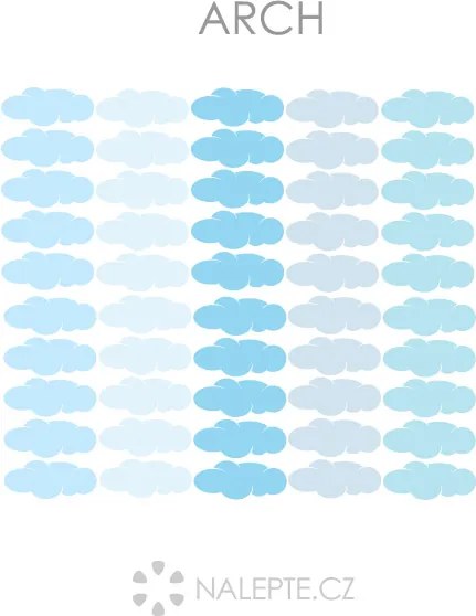 Súprava 50 obláčikov textilní prelepiteľné nálepky na stenu 50 ks 8 x 3,3 cm