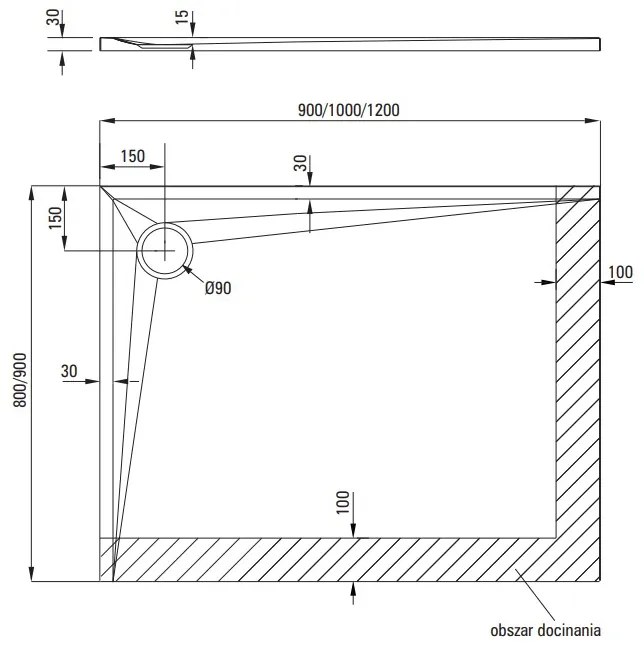 Deante Kerria Plus, obdĺžniková akrylátová vanička 120x90x3 cm, hĺbka 1,5cm, technológia Solid, biela, KTS_043B