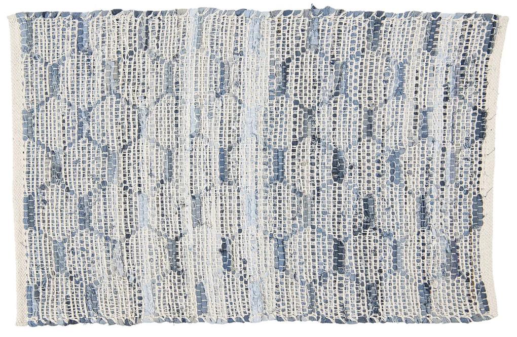 Modrobiely bavlnený koberec s ornamentmi a strapcami- 60*90 cm
