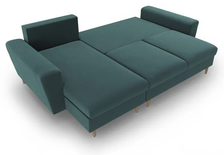 Zamatová rozkladacia/s úložným priestorom rohová pohovka v petrolejovej farbe Kyoto – Cosmopolitan Design