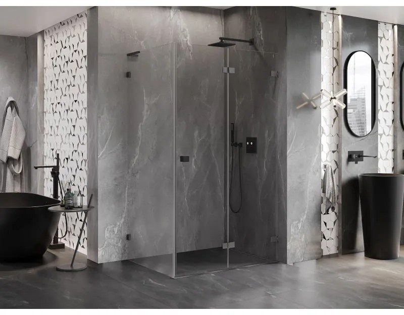 Mexen Lunar-F L, skladací sprchový kút pravý 90 x 80 cm, 8mm číre sklo, profil grafit brúsený, 836L-090-080-66-00-P