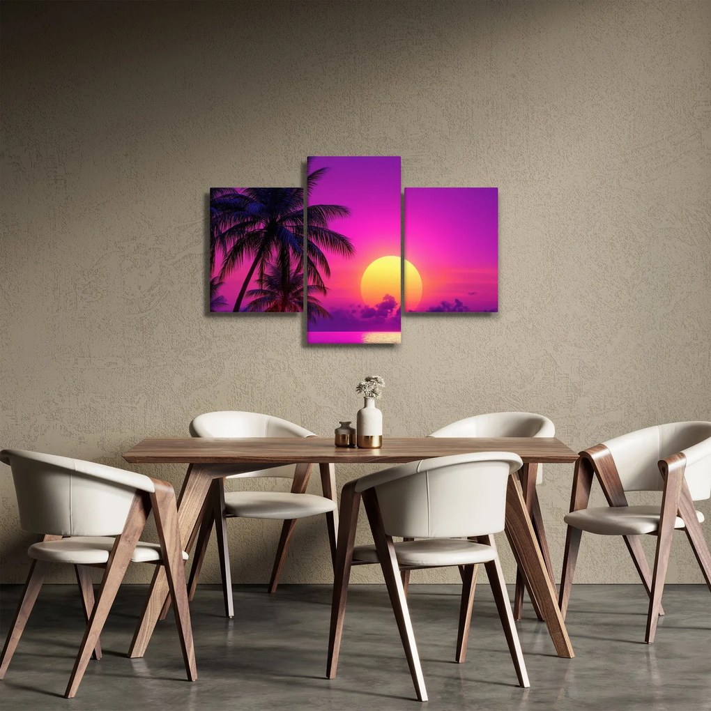 Obraz - Fialový západ s palmou (90x60 cm)