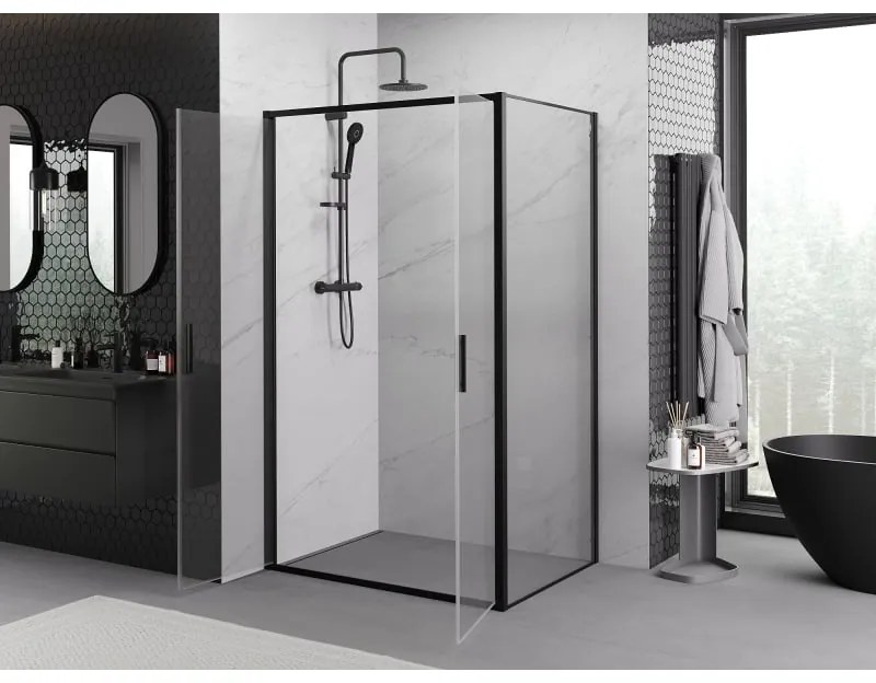 Mexen Exo, sprchovací kút s krídlovými dverami 90 x 100 cm, 6mm číre sklo, čierny profil, 814-090-100-70-00