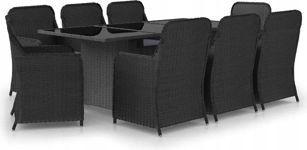vidaXL 9-dielna sada záhradného nábytku, polyratan, čierna