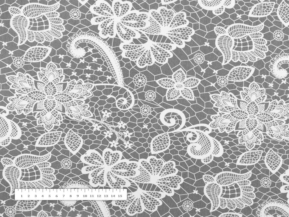 Biante Bavlnený štvorcový obrus Sandra SA-550 Biela krajka na sivom 120x120 cm