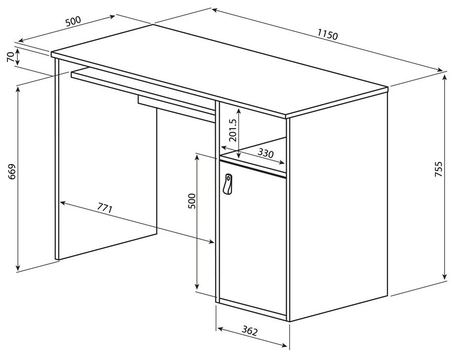 Pracovný stôl s doskou v dubovom dekore 50x115 cm Oxford – TemaHome