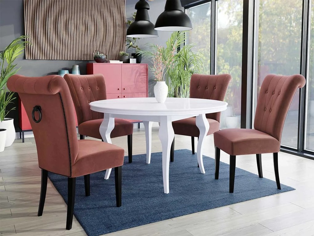 Stôl Julia FI 100 so 4 stoličkami ST65, Farby: čierny, Farby:: biely lesk, Potah: Magic Velvet 2217