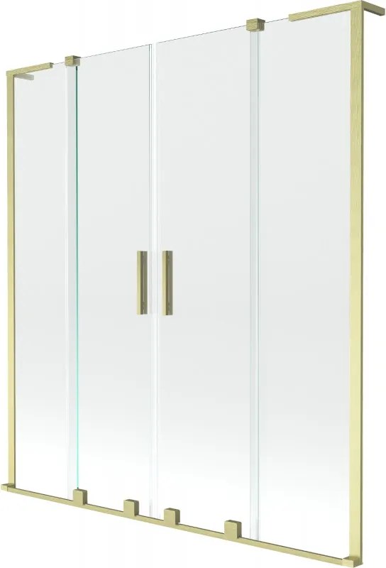 Mexen Velar L Duo, 2-krídlová posuvná vaňová zástena 150 x 150 cm, 8mm číre sklo, zlatá matná, 896-150-003-02-55