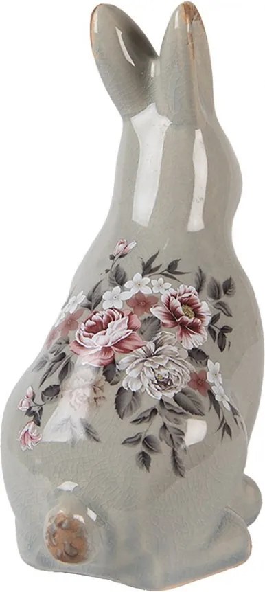 Zelená keramická dekorácia králik s kvetmi Floria M - 13*10*21 cm