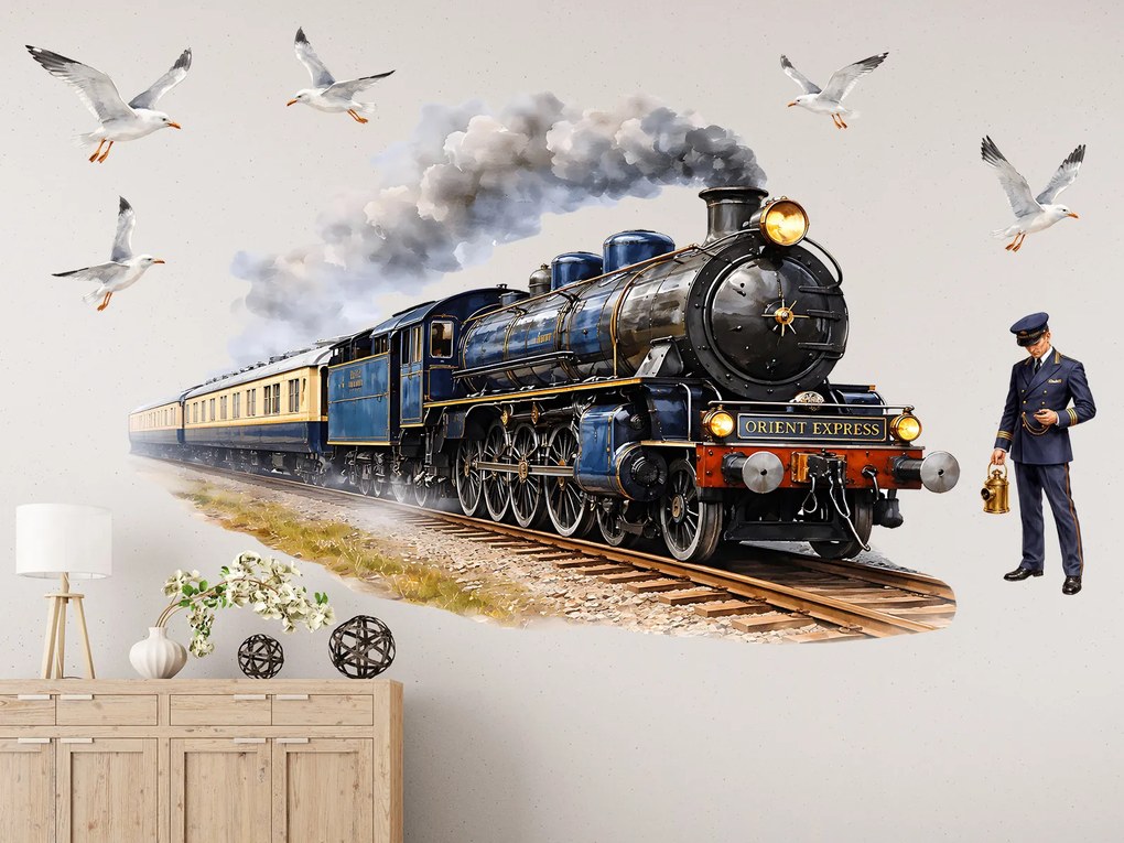 Vlak Orient express textilní prelepiteľná nálepka na stenu hárok 75 x 50 cm