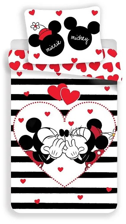 JERRY FABRICS -  JERRY FABRICS Obliečky Mickey a Minnie stripes Bavlna, 140/200, 70/90 cm