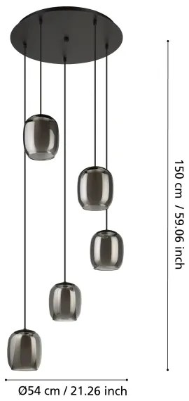 Eglo 901194 - Luster na lanku CIAMPINO 5xE27/28W/230V šedá