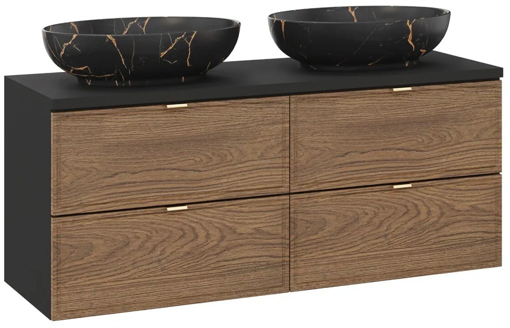 Závesná skrinka Talia Casella Mona s umývadlami 120 cm čierna mat/dub casella