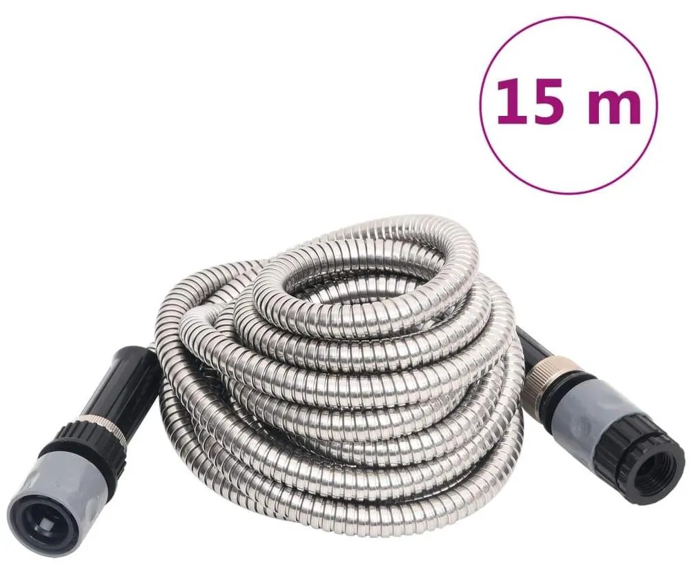 Záhradná hadica s tryskou, strieborná 0,6" 15 m, oceľ
