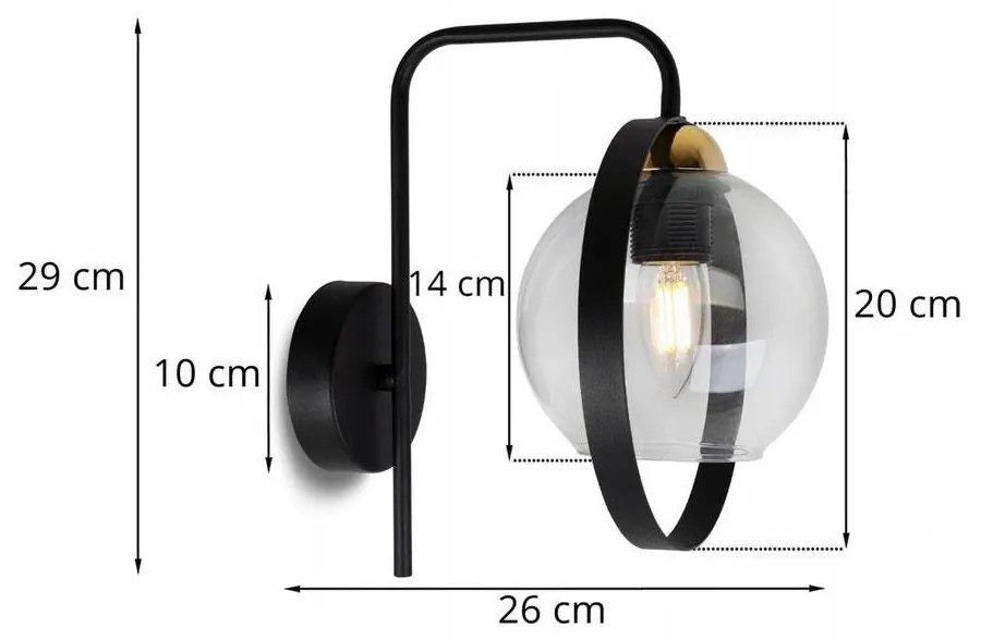 Nástenné svietidlo Haga Ring, 1x transparentné sklenené tienidlo (výber z 3 farieb uchytenia)