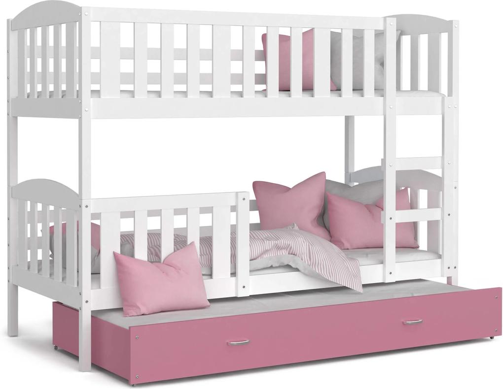 GL Poschodová posteľ s prístelkou Ružová Color - Jakub 3 Rozmer: 190x80