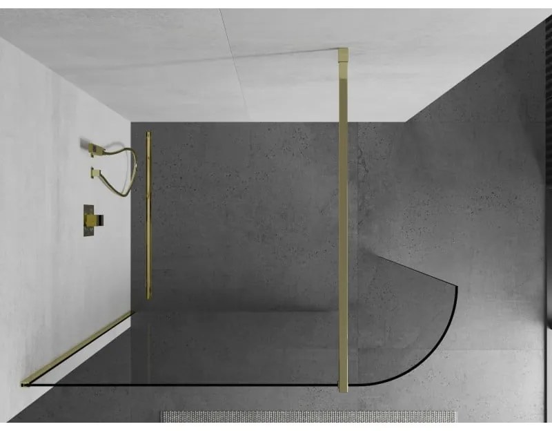 Mexen Kioto, zaoblená sprchová zástena 80 x 200 cm, 8mm číre sklo, zlatý profil, 800-080-101-50-06