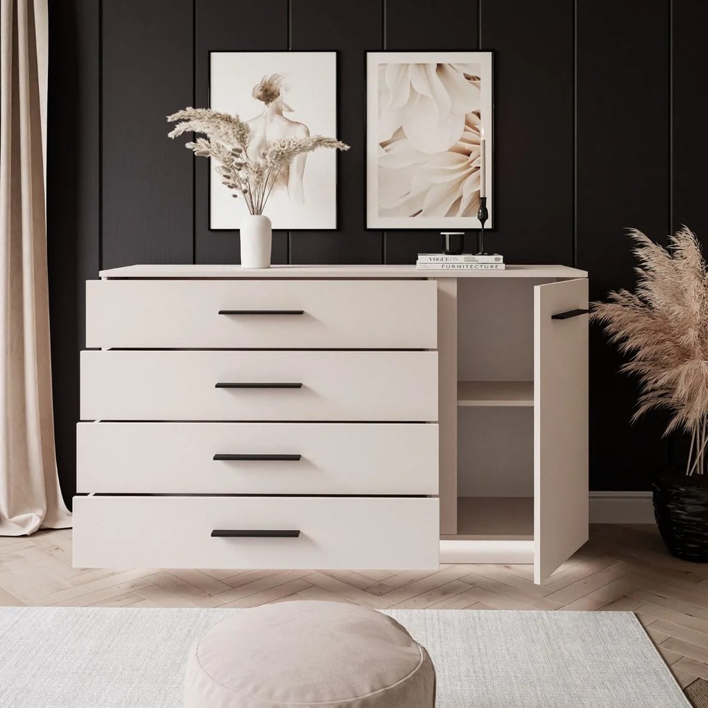 KOMODA MARION III KAŠMÍR ČIERNE ÚCHYTKY LED 140 cm