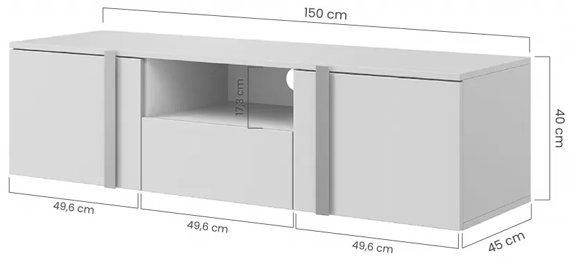 Závesný TV stolík Verica 150 cm s otvorenou policou - kašmírová / zlaté úchytky