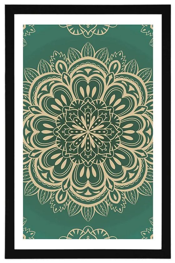 Plagát s paspartou Mandala na tyrkysovom pozadí - 40x60 white