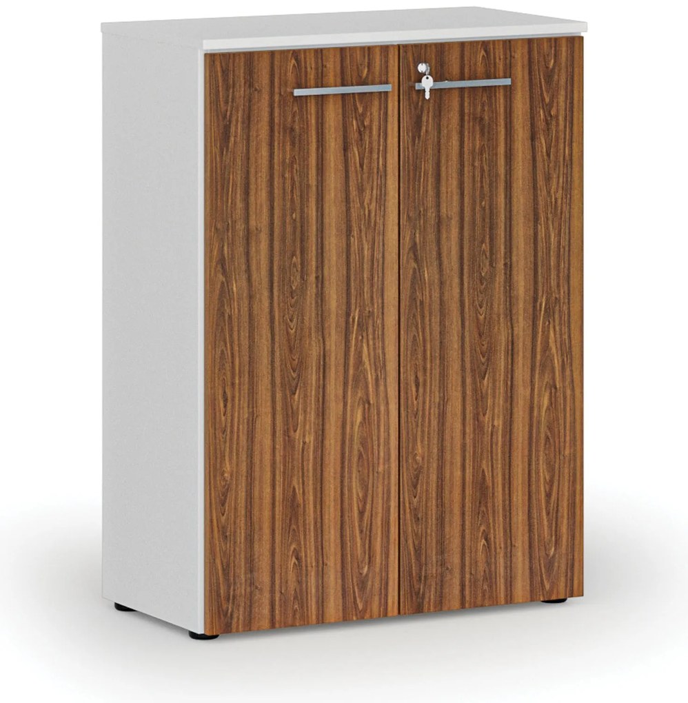 Kancelárska skriňa s dverami PRIMO WHITE, 800 x 420 x 1087 mm, biela/orech